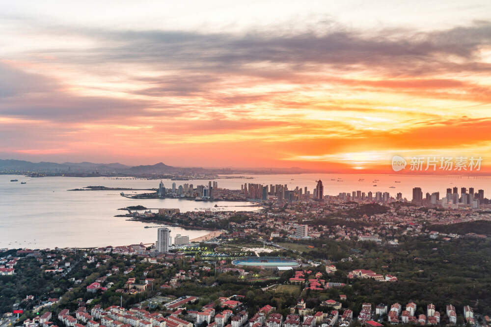 青岛城市风光日出日落火烧云