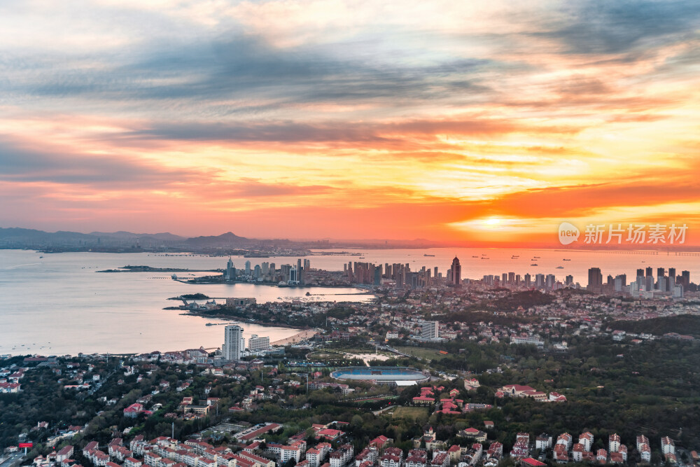 青岛城市风光日出日落火烧云