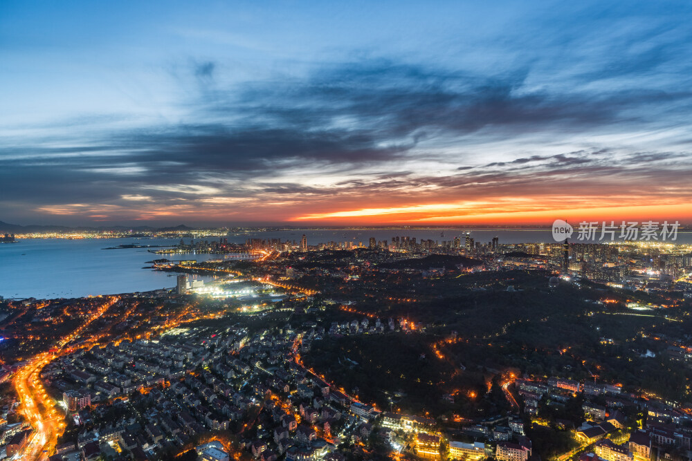 青岛城市风光日出日落火烧云