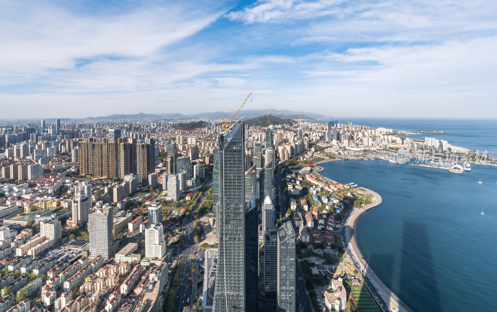 青岛城市风光日出日落火烧云