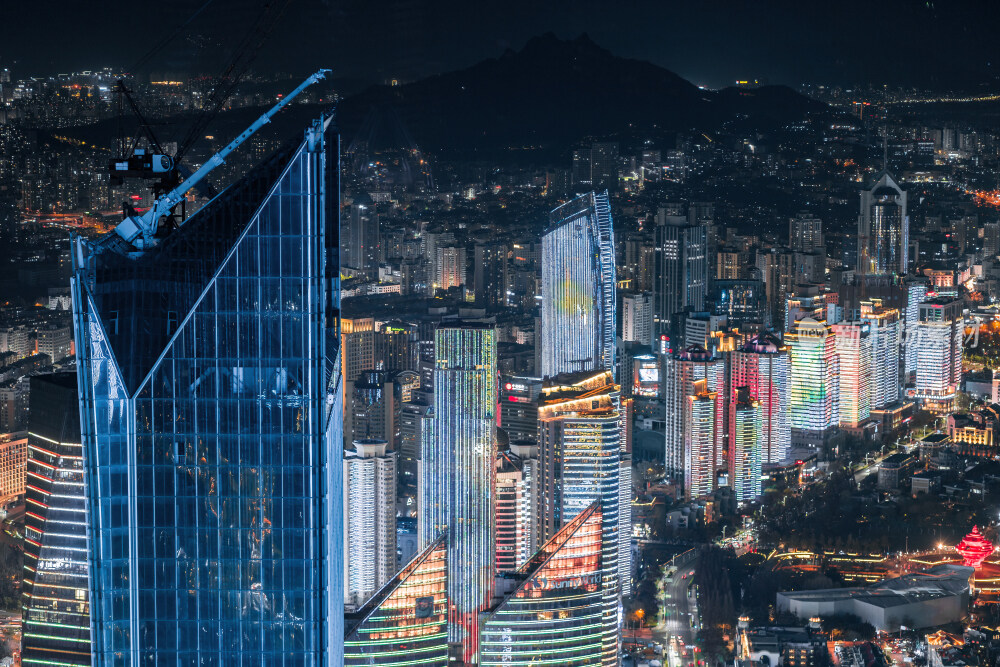 青岛城市风光日出日落火烧云