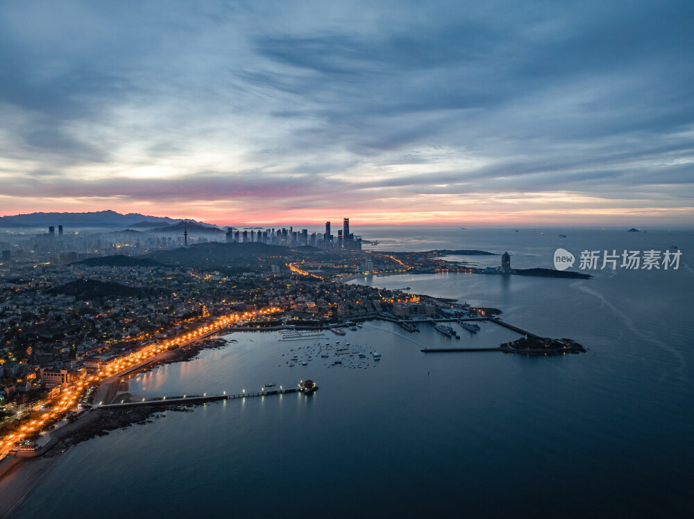 青岛城市风光日出日落火烧云