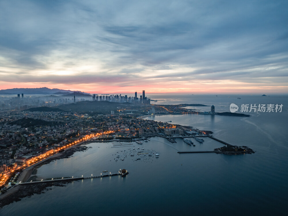 青岛城市风光日出日落火烧云