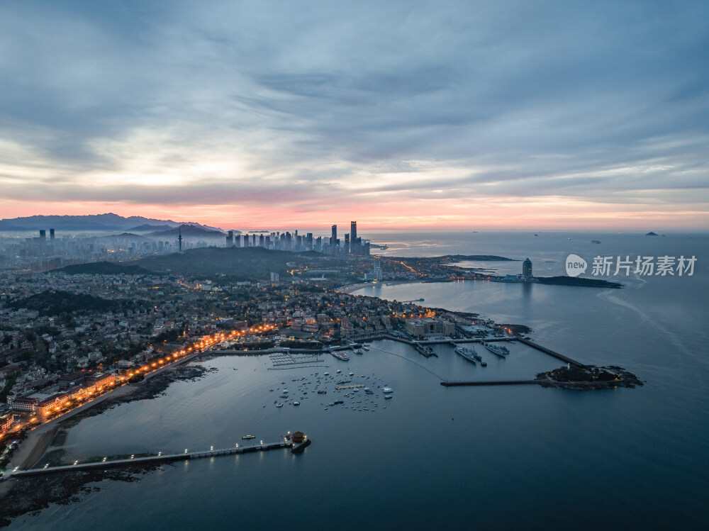 青岛城市风光日出日落火烧云