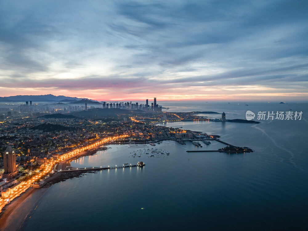 青岛城市风光日出日落火烧云