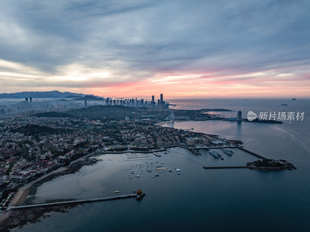 青岛城市风光日出日落火烧云