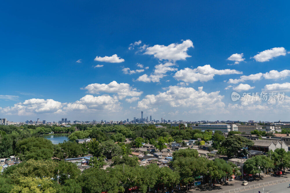 北京蓝天白云下的国贸建筑群体