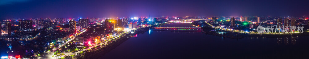南阳城市航拍白河夜景全景接片