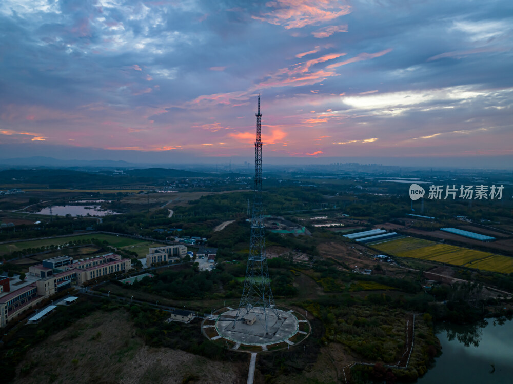 南京江宁美丽田园乡村电视塔信号塔航拍