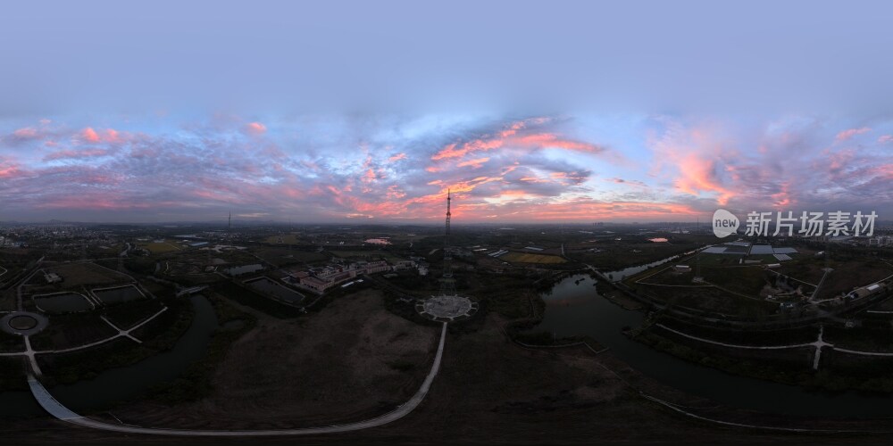 南京江宁美丽田园乡村电视塔信号塔航拍火烧云