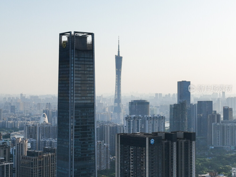 长焦航拍广州天河珠江新城高楼大厦及广州塔地标建筑