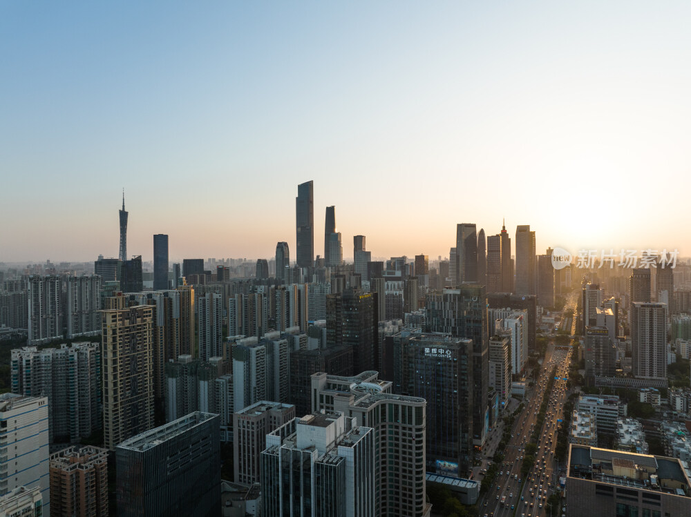 航拍广州天河珠江新城黄埔大道快速路CBD建筑群