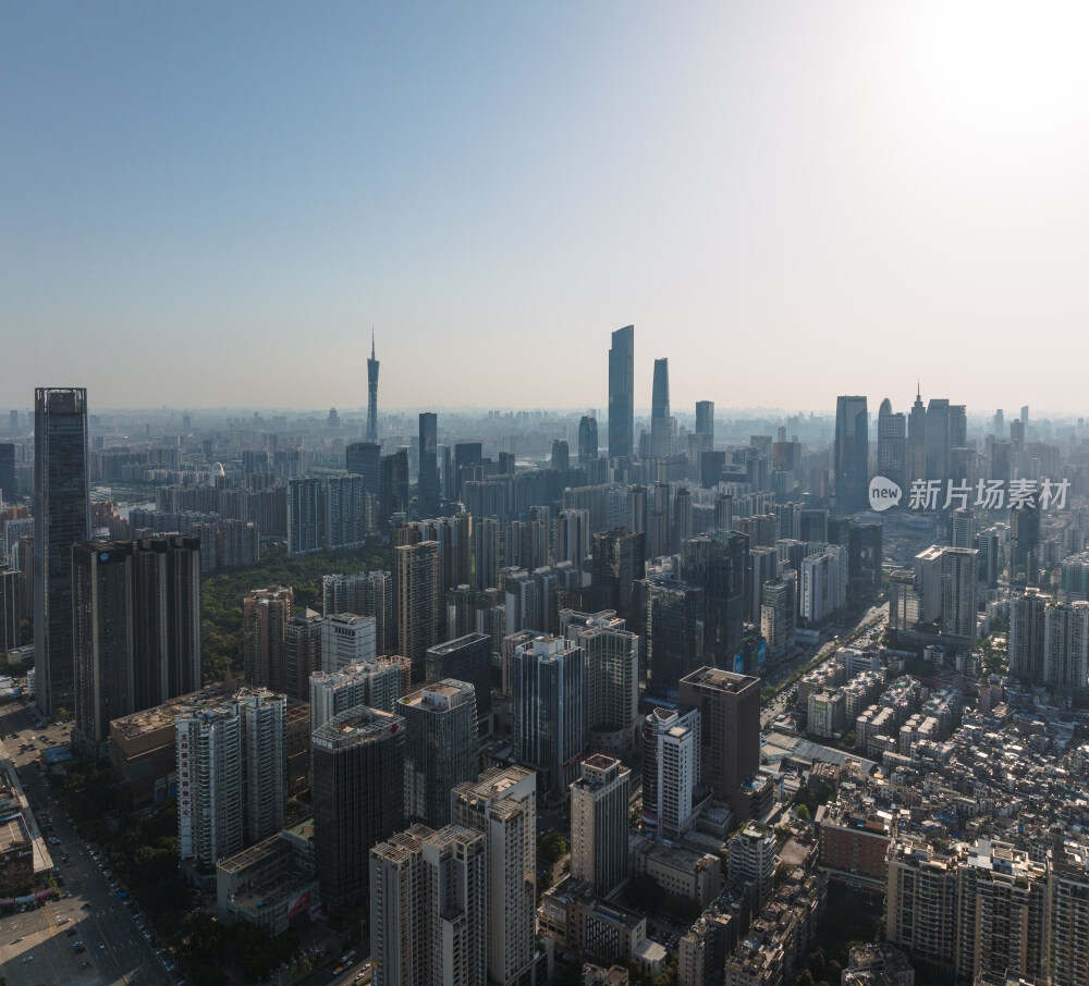 航拍广州天河城市天际线