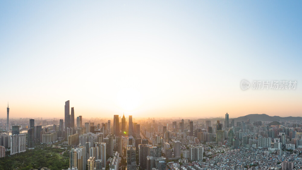 航拍日落剪影广州天河CBD城市风光全景