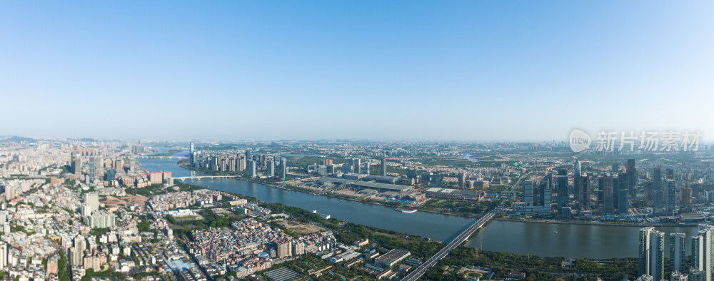 航拍广州天河潭村及琶洲新CBD城市天际线城市风光全景