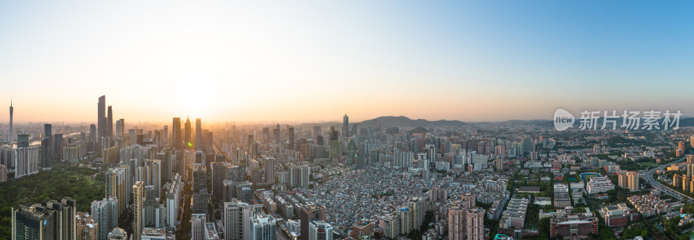 航拍广州天河日落时刻城市全景