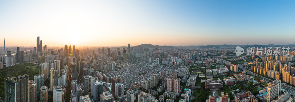 航拍广州天河珠江新城市天际线日落时刻全景