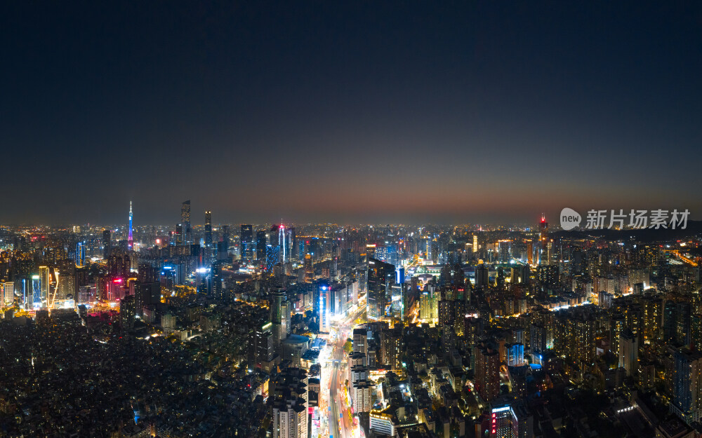 航拍广州天河CBD夜晚景色全景