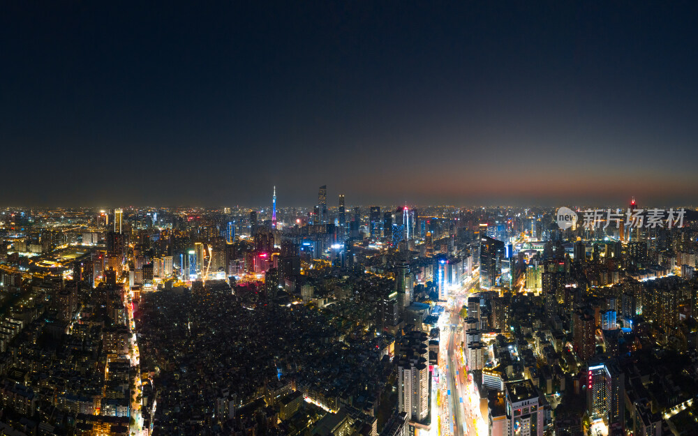 航拍广州天河CBD夜晚景色全景