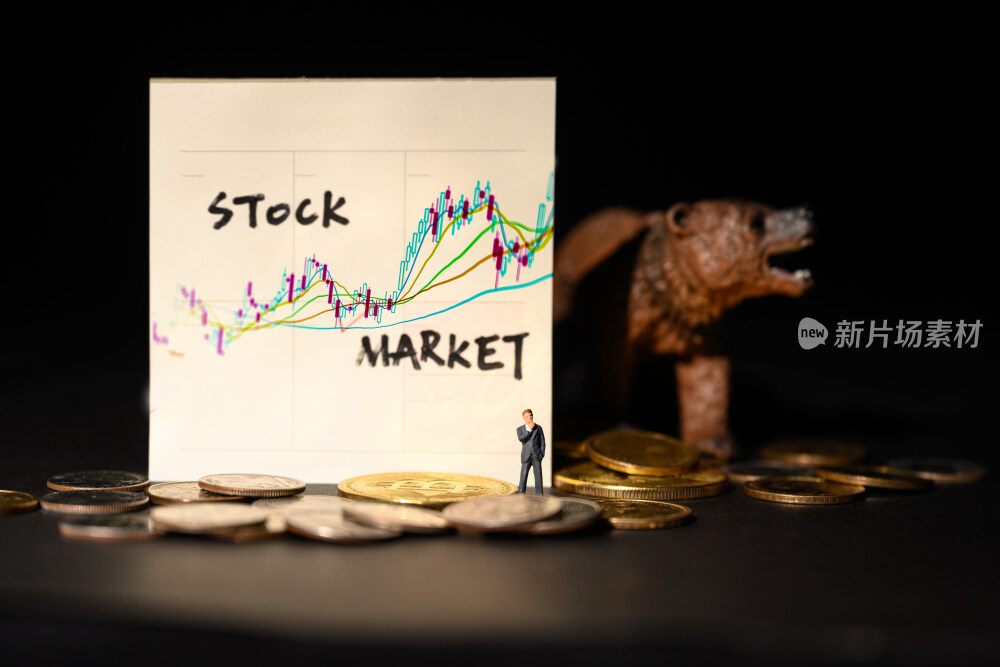 黑色背景上比特币和股市指数