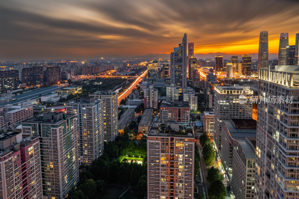 北京电视台晚霞夜景城市风光
